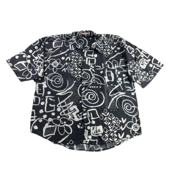 Guess Aloha Abstract Print Linen Button Down Shirt Size Large - Picture 1 of 5